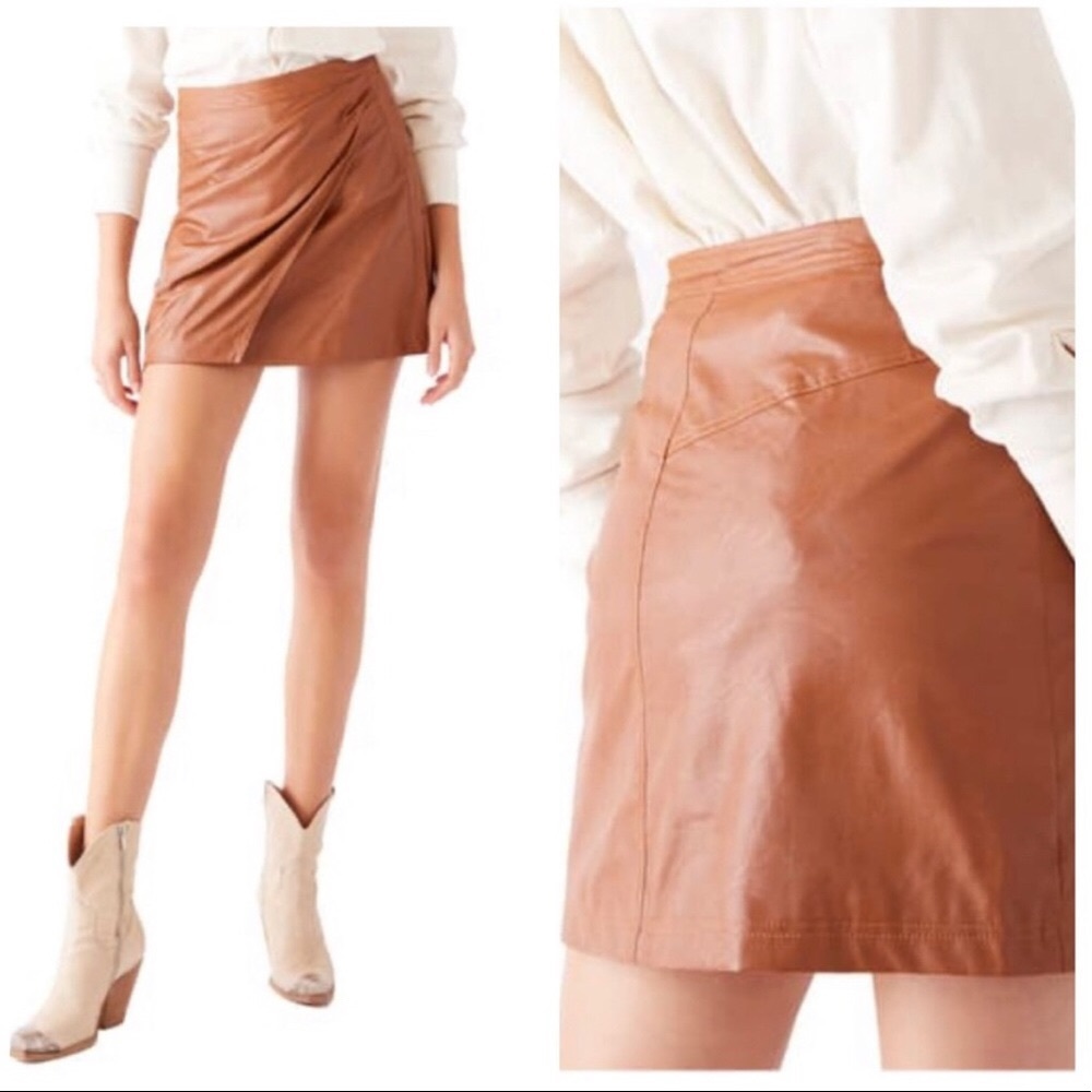 Free People Fake Out Faux Wrap Mini Skirt Brown